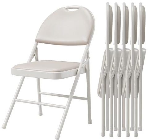 Thaookte 6Er Set Klappstuhl Kunstleder Klappstuhl Mit Metallrahmen Und Gepolstertem Sitz, Einfach Zu Falten Und Zu Verstauen Für Zuhause, Büro, Esszimmer Und Empfang, Bis 158Kg Belastbar, Beige