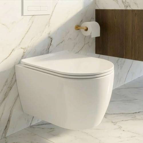BADLAND Virvel Wand-WC spülrandlos mit Tornado-Spülung, Hänge Toilette aus Keramik Weiß, WC mit Softclose Sitz, Nano-Beschichtung, modernes Badezimmer WC