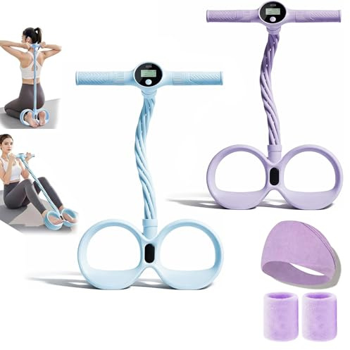 Smart Foot Pedal Puller, 6 Tube Pedal Puller Resistance Band with Digital Counter & Handles, Multifunction Elastic Yoga Resistance Band, for Full Body Stretching & Yoga Toning (Purple+Blue)