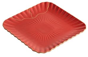 Assiette carrée en céramique rouge cinabre sous glaçure - Vaisselle de personnalité fraîche - Cinabre rouge de 22,9 cm