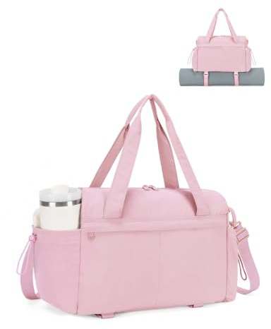Sporttasche Damen Klein mit Nassfach Yogatasche für Matte, Rosa gesteppt | Yoga-Mattenhalter, verstellbarer Schultergurt, Gym Tasche Fitnessstudio für Yogamatten, Reisetasche Klein
