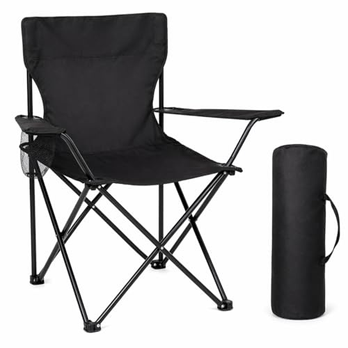 EGGREE Chaise de Camping Pliante Ultra-Légère (2 kg), Fauteuil de Camping Portable en Tissu Oxford 600D avec Porte-Gobelet et Sac, Siège Extérieur pour Pêche/Pique-Nique/Plage, Noir