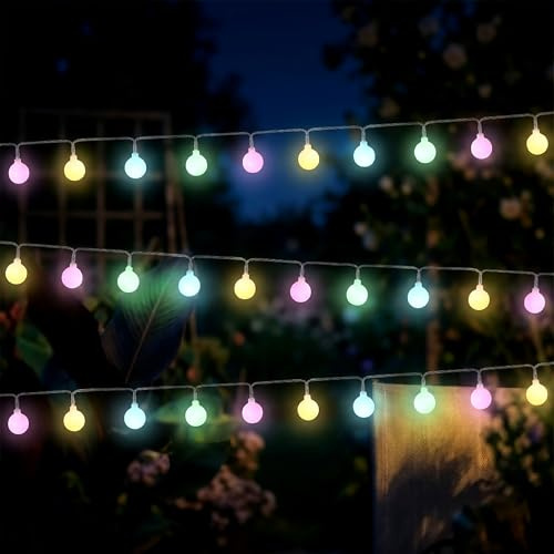 LED Lichterkette 290 cm für Außen und Innen 30 mini Kugeln mit Timer - soft bunt - Kugellichterkette batteriebetrieben mit 8 Funktionen - Outdoor Deko Party Beleuchtung Pavillon Terrasse