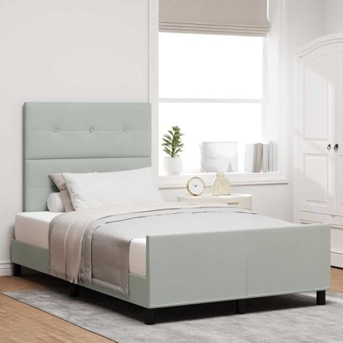 Fecpoo WGYHOME Boxspringbett mit Kopfteil 120x200 cm Hellgrau Samt, verstellbares Kopfteil, Holzrahmen aus Kiefer, für Erwachsene