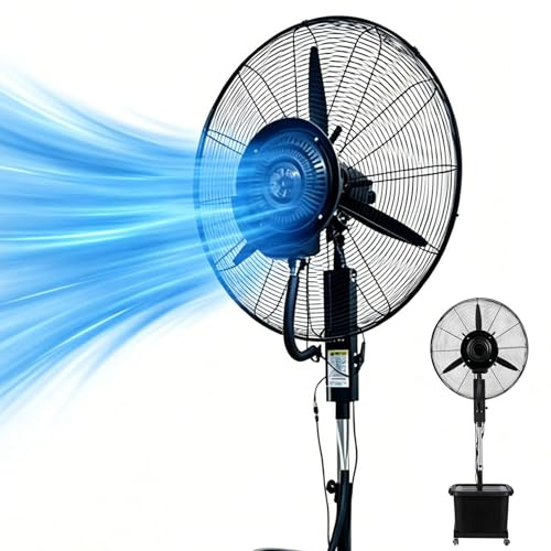 Lsoiup Ventilatore a Piantana con Acqua Nebulizzata da Esterno 42L, Ventilatore Raffrescatore Evaporativo Nebulizzatore 3 Velocità con Ruote, per Magazzino Ristorante Terrazzo Esterno (Diameter 71cm)