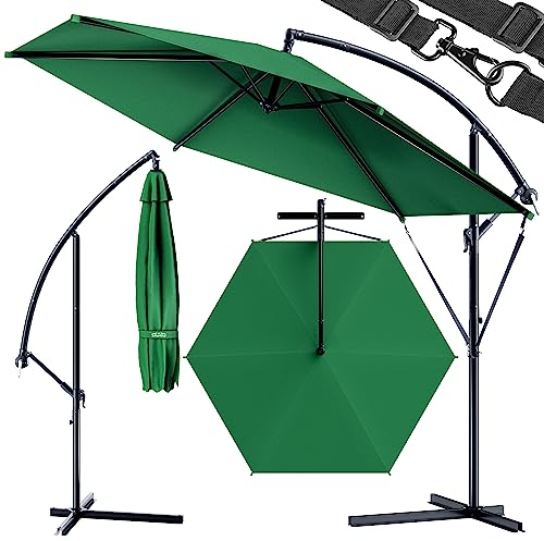 Kingsleeve® Sombrilla de Jardín Parasol Verde Ø 330cm Inclinable Aluminio Inox Incl. Manivela Protección Antiviento