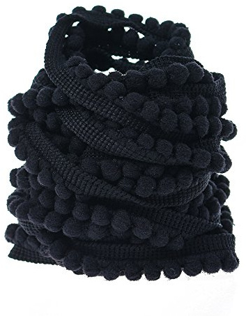 Yalulu 10 Yards Mini Pompons Haarball Ball Lace Spitze Trim Band für Kleidung DIY Fertigkeit und Dekorieren Nähen Zubehörteil (Schwarz)