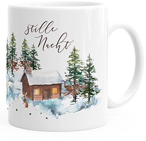 Autiga Tasse Stille Nacht Weihnachten Winter Schnee Silent Night Christmas Weihnachts-Tase Kaffeetasse Teetasse Keramiktasse Weiss unisize