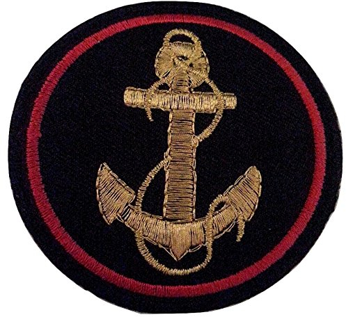 B2SEE Aufnäher Iron on Patches für Jacken Jeans Kleidung Aufbügler Applikation Stickerei Marine Maritim Anker schwarz Gold 7 cm