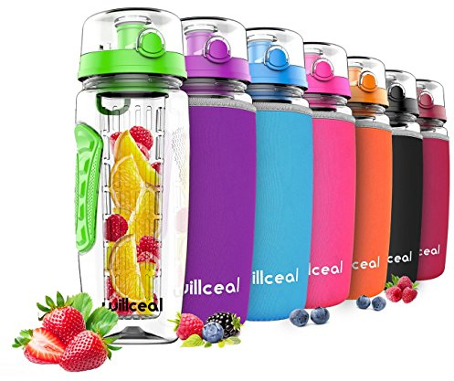 willceal Bouteille d'eau avec infuseur à Fruits 0,95 l Fabriquée en Tritan sans BPA, Couvercle à Rabat, Anti-Fuite Convient pour Le Sports et Le Camping (Vert)