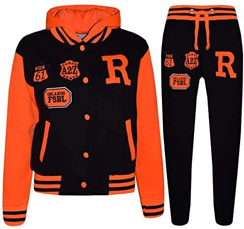 A2Z 4 Kids Unisex Girls Boys Baseball Tracksuit R Fashion Fox - T.S Baseball FOX Black & N. Orange 7-8