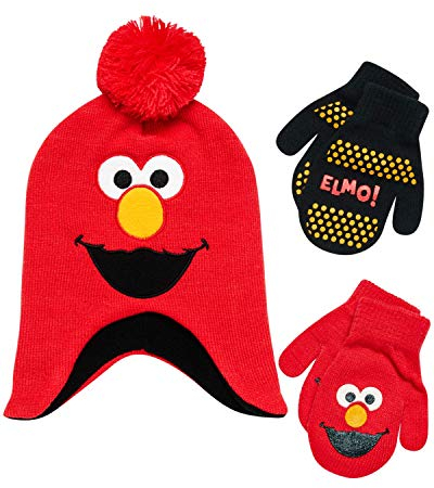 Sesame Street Jungs Elmo Hut und 2 Paar Handschuhe Cold Weather Set Alter 2-4 Orange, Schwarz