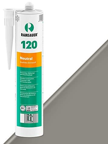 RAMSAUER 120 Neutral (Betongrau) - 310ml Kartusche, Silikon Dichtstoff zur Versiegelung von Einscheiben-, VSG-, & Isoliergläsern, haftet auf Holz, Glas, Metall, witterungsbeständig, elastisch