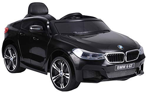 HOMCOM Coche Eléctrico BMW 6GT para Niños +3 Años Automóvil Infantil de Batería 6V con Control Remoto Luces y Sonidos MP3 USB Carga 30 kg 106x64x51 cm Negro