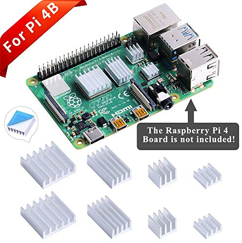 GeeekPi 8PCS Disipadores de Calor para Raspberry Pi 4 Modelo B, Raspberry Pi Disipadores de Calor de Aluminio con Cinta Adhesiva Conductora Térmica para Raspberry Pi 4B