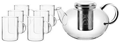 LEONARDO HOME 032842 MOON Set Teekanne mit Gläsern 7tlg, Schwarz