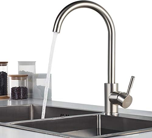 BONADE Niederdruckarmatur Küche 360° Drehbar Niederdruck Küchenarmatur aus SUS304 Edelstahl Küche Spültisch Armatur Wasserhahn Küche Spülbecken Einhebelmischer Mischbatterie, inkl. 3 Anschlüsse