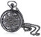 JewelryWe Retro Kamelie Blume Taschenuhr Damen Unisex Analog Quarz Uhr mit Halskette Kette Pocket Watch Geschenk Schwarz