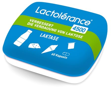 LACTOLERANCE 4500 I 60 cápsulas de lactasa I Intolerancia a la lactosa moderada | Toma bajo demanda - Protección 1h | Formato de bolsillo | Mejora la digestión de la lactosa | Sin aditivos