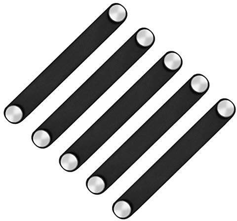 POFET 5pcs Nordic Wardrobe Cabinet Door Handle Soft PU Leather Door Handles for Cupboard Drawer Pull Knobs Furniture Hardware(26 x 140mm)- Black
