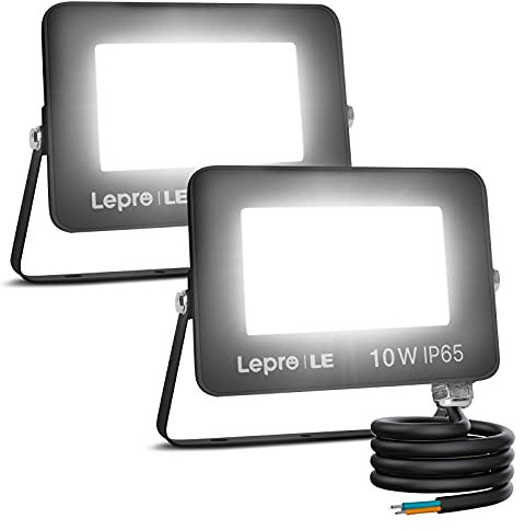 Lepro Projecteur LED Exterieur 10W 2 Pièces, 850LM Spot Led Extérieur, 5000K Blanc Froid Projecteur LED, IP65 Étanche LED Eclairage de Sécurité, Projecteur LED Extérieur pour Jardin, Cour, Garage