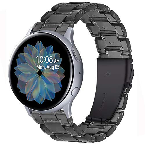 Miimall Correa de Resina Compatible con Samsung Galaxy Watch 5/5pro/4/4 Classic/3/Active 2, 20mm Ligera Pulsera con Hebilla de Metal, Correa de Repuesto para Samsung Galaxy Watch, Negro Transparente
