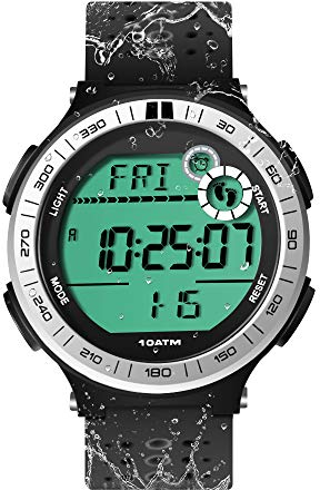 10 ATM Waterproof Sports Watch Pedometer for Men Boys Scuba Diving Watch with Lap Stopwatch and Alarm Clock Function, 12/24 Hour Format Selectable