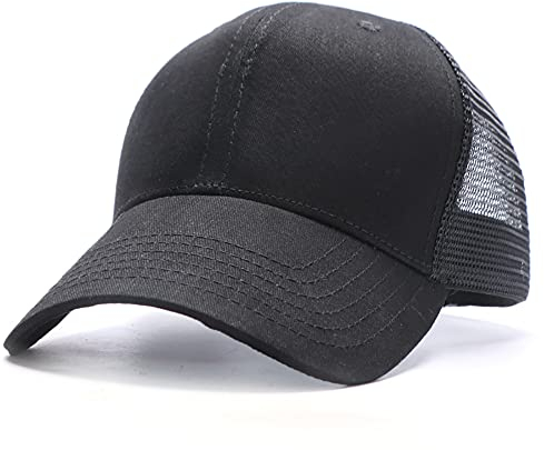 YULOONG Mesh Baseball Cap Atmungsaktive Trucker Mütze Baumwolle Lässige Sportmütze Sonnenhut Größenverstellbar (B: Schwarz)