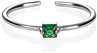namana grüner Ring in Silber für Frauen, verstellbarer offener Ring für Damen mit einem grünen Stein, Silber Damenring mit einem tiefgrünen Stein, einfacher Silberring für Frauen, Teens, Mädchen