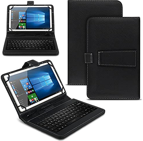 NAUC Tablet Hülle kompatibel für Amazon Fire HD 10 / Plus 2021 Tasche Tastatur Universal Schutzhülle Keyboard QWERTZ Layout, Farben:Schwarz