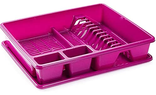 CABLEPELADO Escurreplato de plastico, Escurridor de Platos, Escurridor Fregadero 2 módulos, con Bandeja Anti-Goteo, Plástico, 49 cm de Ancho x 39 cm de Fondo x 10 cm de Altura, Rosa