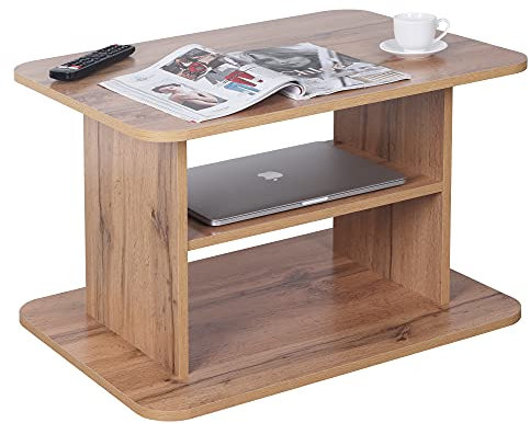 RICOO Couchtisch mit Stauraum 69 x 50 x 45 cm, Couchtisch Holz, Wohnzimmertisch für Couch Eiche Wotan – WM094-EW, Tisch Wohnzimmer Tisch, Sofatisch, Coffee Table, Couchtisch klein, Couch Tisch