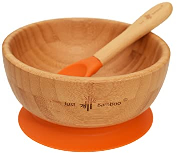 Just Bamboo ® Baby and Toddler Suction Bowl Set for Feeding and Weaning | Outstanding Suction | Bamboo Baby Suction Bowls with Matching Spoon Set from 6 Months