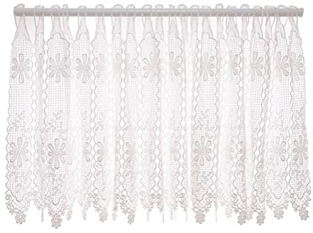 ACMHNC Häkelgardine Landhaus Bistro Gardine Shabby Scheibengardine Transparent mit Stickerei Kurzstores Gardinen Landhausstil Spitze Vintage Vorhänge 1 Stück,Weiß,200cm x 60cm /79*24