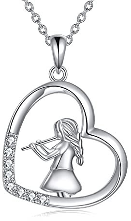 YFN 925 Sterling Silber Flöte Anhänger Halskette Musik Studenten Graduierung Geschenk Schmuck für Mädchen