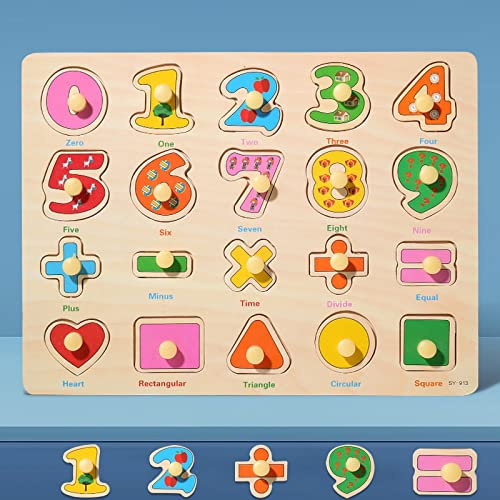 Wooden Jigsaw Puzzles for Kids Age 3+, Educational Toddler Jigsaws for Girls Boys Gifts (Numbers and Shapes)