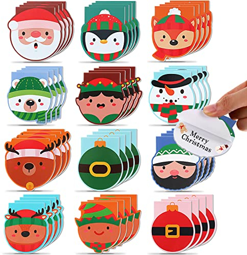 Faccito 48 Stück Weihnachten Mini Notizbuch Kleine Weihnachten Notizblöcke Weihnachten Taschen Notizbuch Schneemann Weihnachtsmann Schreibblock für Goodie Tasche (3,2 x 3,2 Zoll, Einfacher Stil)