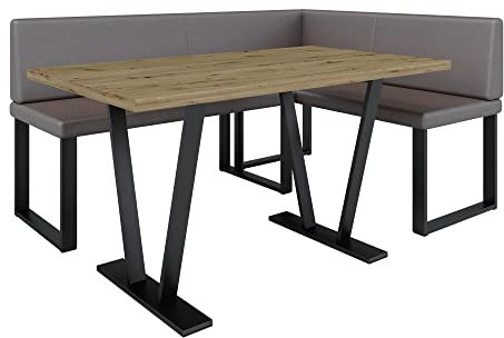 Eckbank Akiko Metal mit Tisch - Eckbankgruppe für Ihrem Esszimmer, Küche modern, Sitzecke, Essecke. Perfekt für Küche, Büro und Rezeption. Solide und Starke Verarbeitung. (Soft 30, 196x142 rechts)