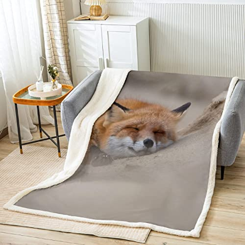 Kuscheldecke 150x200 cm 3D Fuchs, Wolldecke Tier Flauschige Fleecedecke, Warme Sherpa Decke Wohndecke Sofadecke, für Tagesdecke Blanket Couchdecke