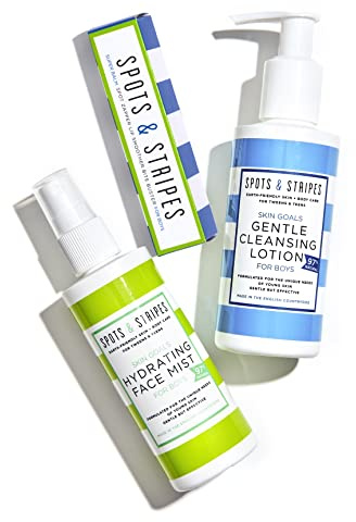 Spots & Stripes - Teen Skincare Essentials for Boys, Effective and Natural Essentials for Teen and Young Skin, with Virgin Coconut, Niaouli and Aloe Vera, Super Gentle