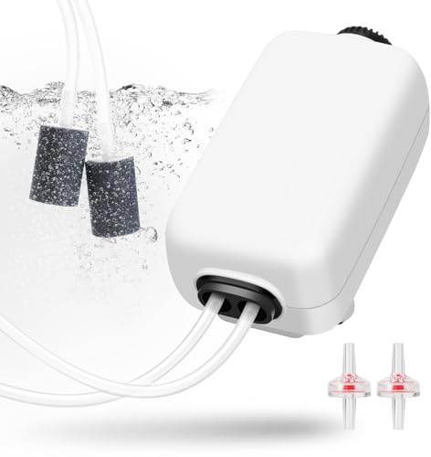 AQUANEAT Aquarium Air Pump, 100gal Fish Tank Air Bubbler, Adjustable Dual-Outlet Hydroponic Oxygen Aerator with Stones, Airline Tubing, Check Valves