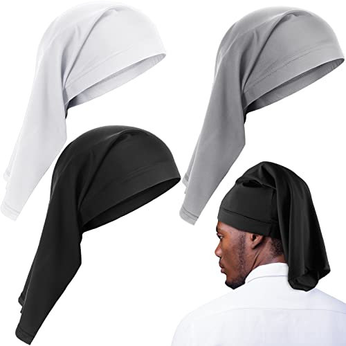 3 Pieces Satin Lined Dread Loc Cap Long Braid Cap Elastic Dreadlock Tube Sock for Full Cover Hair Stocking Night Sleep Bonnet, Black, Gray, White, approx. 20 inches in length