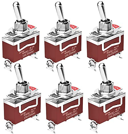 GUUZI 6pcs Interruttore a Levetta 12VDC 15A/24VDC 10A/125VAC 15A/250VAC 10A Acceso/Spento 2 Pin 2 Posizione SPST Interruttore Interruttori a Levetta per Auto