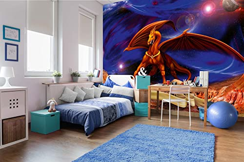 Vlies Fototapete FANTASY ROTGOLD-DRACHE 375 x 250 cm (inkl. Kleister) - Vlies Tapete, Wandtapete, Wandbilder - Tapete für Wohnzimmer Schlafzimmer, Büro, Küche - Montagefertig