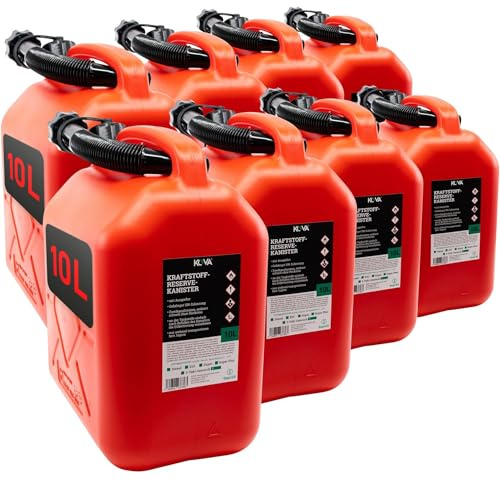 KOVA® 8x Benzinkanister 10L ROT Dieselkanister Reservekanister Kraftstoffkanister 10 Liter Wasserkanister für Benzin Diesel Wasser AdBlue, Auswahl: 5 20 20L ltr 5L 10-Liter-Kanister & Außgießer