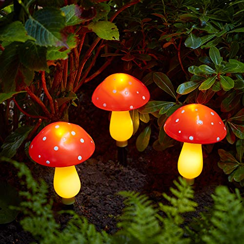 Lights4fun 6er LED Solarleuchte Pilze Solar Lichterkette Fliegenpilze warmweiß Solarleuchten Pilz Garten Leuchten Solar Lichterkette Pilze Mushroom Lamp