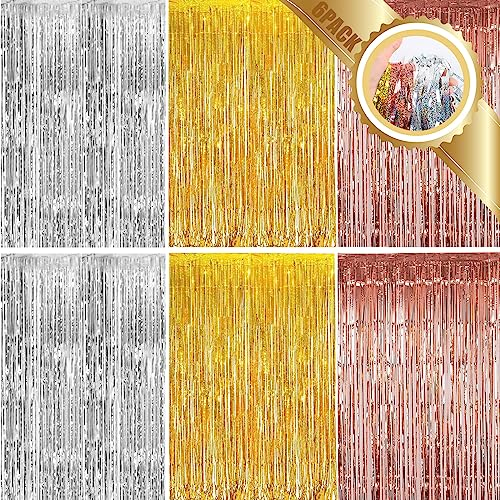 Bohrma Lametta Vorhang 6 Stück Glitzer Vorhang Deko 1m x 2m Folienfransen Vorhang Metallische Glitzervorhang Fringe für Weihnachten, Geburtstag, Hochzeit, Bühnendekor Glitzer Deko Party