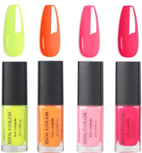 Neon Nail Polish Set - Hot Pink Red Yellow Orange Fluorescent nail Varnish Set for Halloween Party 4 Colors Nail Polish - Quick Dry Nail Varnish Sets for Home DIY Manicure Gifts for Women
