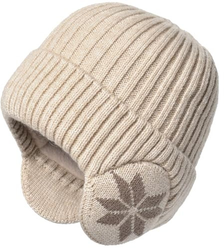 Malaxlx Beige Herren Damen Wintermütze Strickmütze mit Ohrenklappen - Warme Wintercap Skimütze Beanie für Männer und Frauen