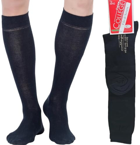 calze college 12 paia Calze Lunghe Uomo Cotone Filo di Scozia Elasticizzato Qualità Dal produttore al consumatore (39-42, Nero)